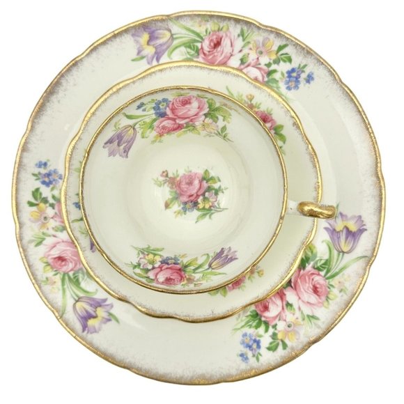 Vintage E. Brain & Co Ltd English Bone China Foley Tulip 8 inch Plate Cup Saucer - Picture 2 of 6